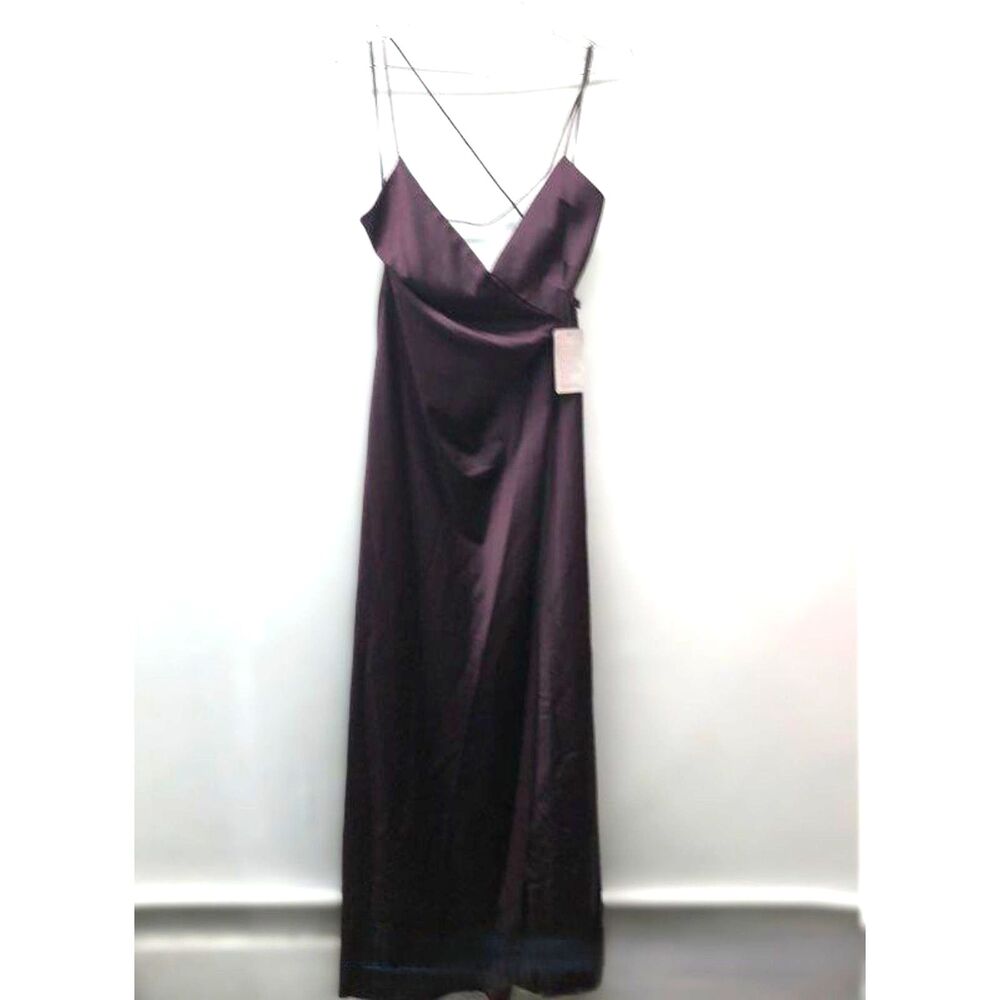 Vera Wang Plum Purple Satin V-Neck Gown Open Back Dress Formal Evening Gown NWT